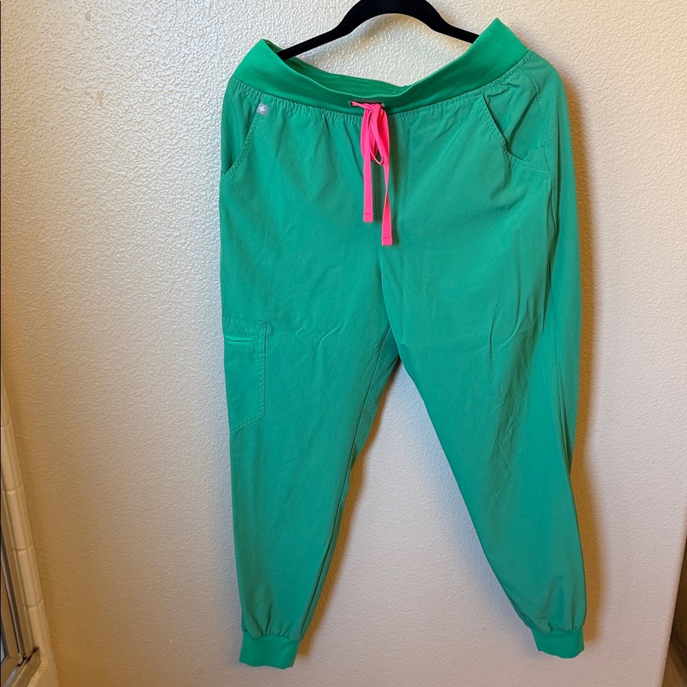 LIMITED EDITION! Figs Safety Green Jogger Pants with Pink Drawstring